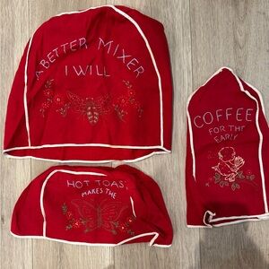 Vintage Linen Hand Embroidered Toaster,  Small Appliance & Coffee Cover Red